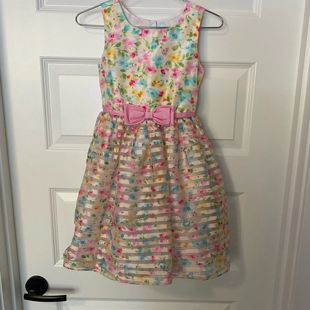 Jona Michelle Multicolor Floral Dress with Pink Bow Size 6